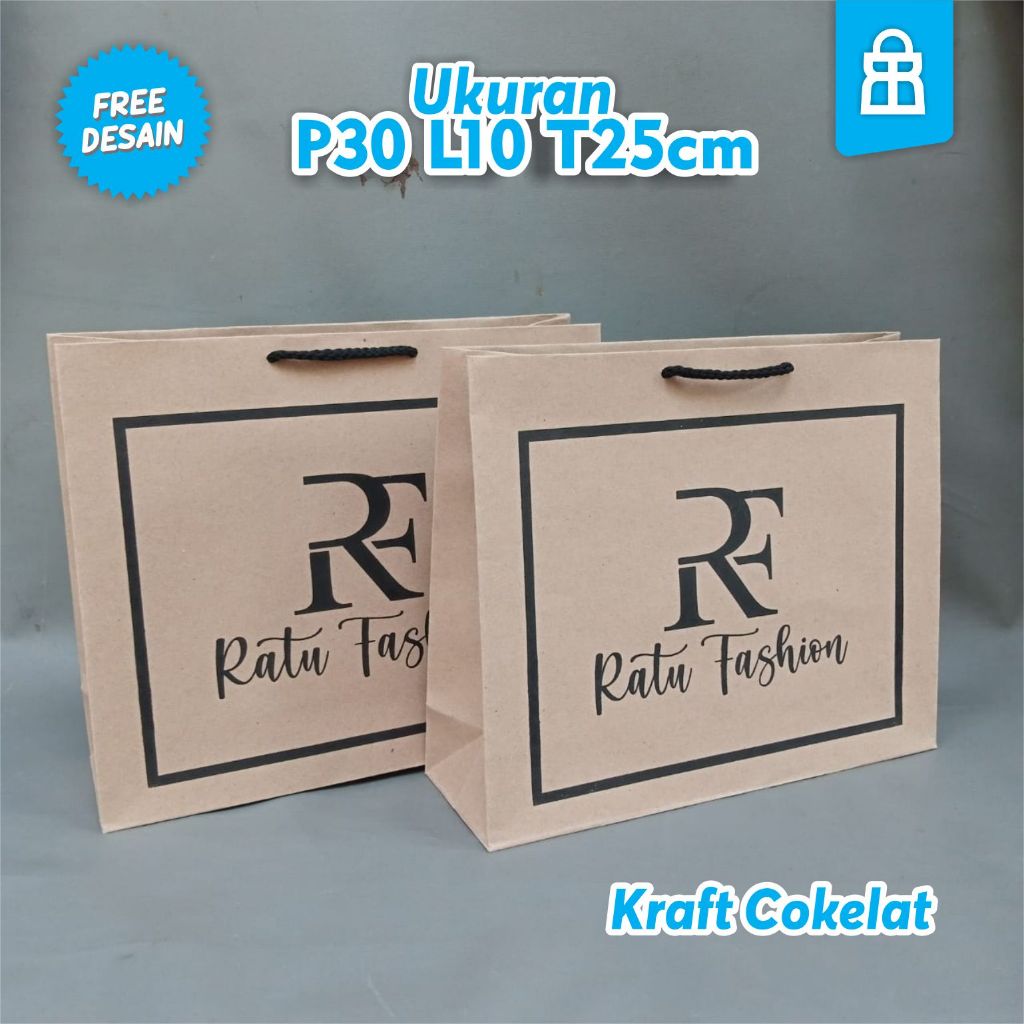

Paper Bag Tas Kraft Sablon Custom Free Design Uk P30cm L10cm T25cm