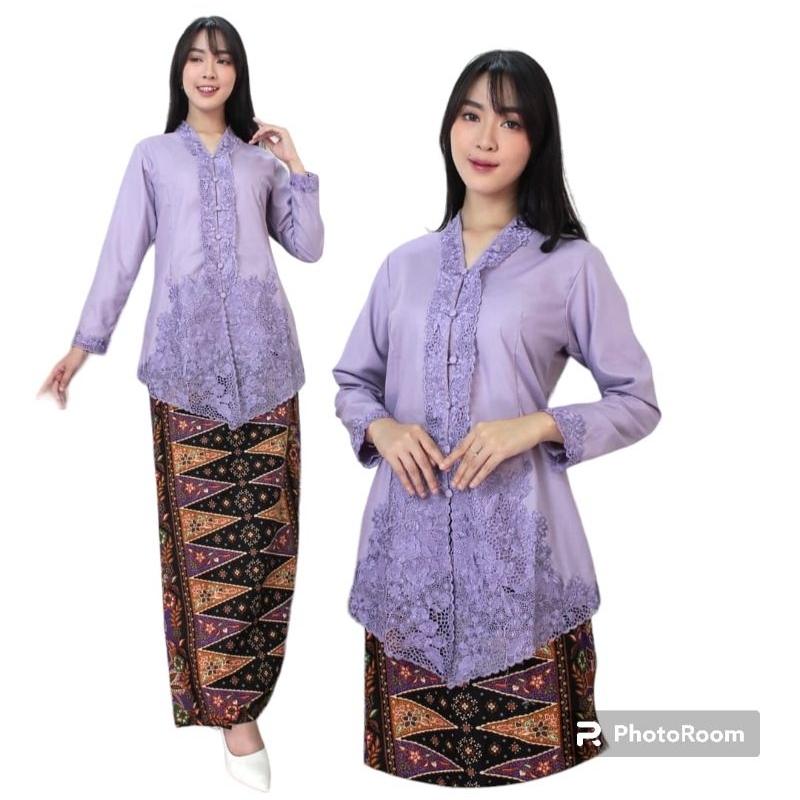 setelan kebaya encim bordir polos senada / kebaya acara formal / kebaya tradisional