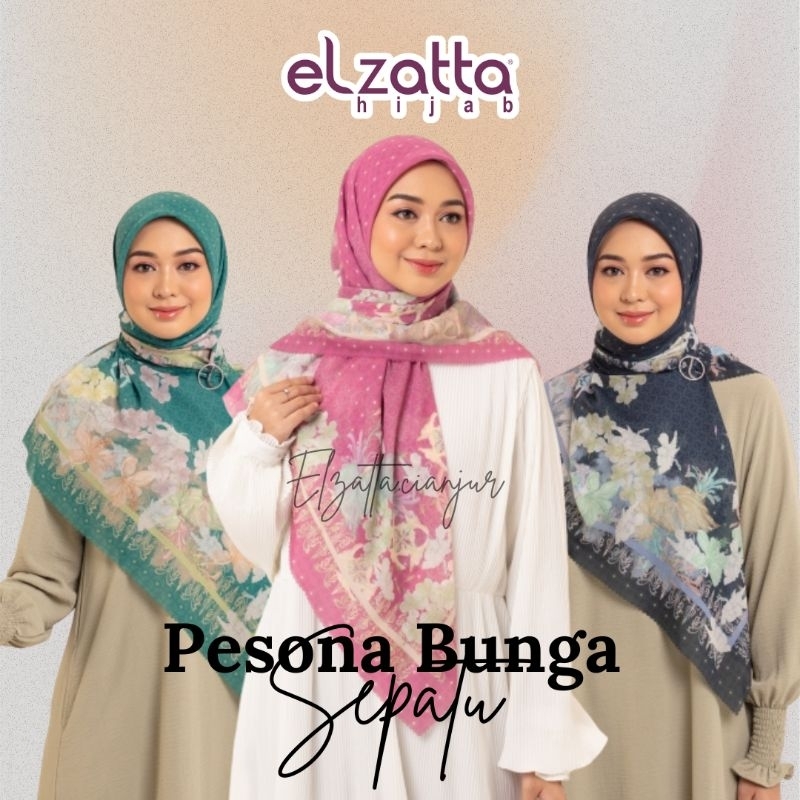ELZATTA HIJAB SEGI EMPAT PESONA BUNGA SEPATU BAHAN POLYCOTTON MOTIF PREMIUM KERUDUNG ELZATTA JILBAB 