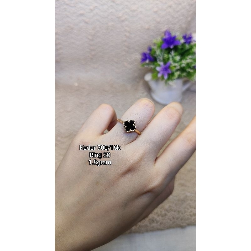 EMAS CINCIN EMAS WANITA 16K CINCIN EMAS VNCLF BUNGA HITAM CINCIN EMAS ASLI KADAR 700 RING 20 CINCIN 