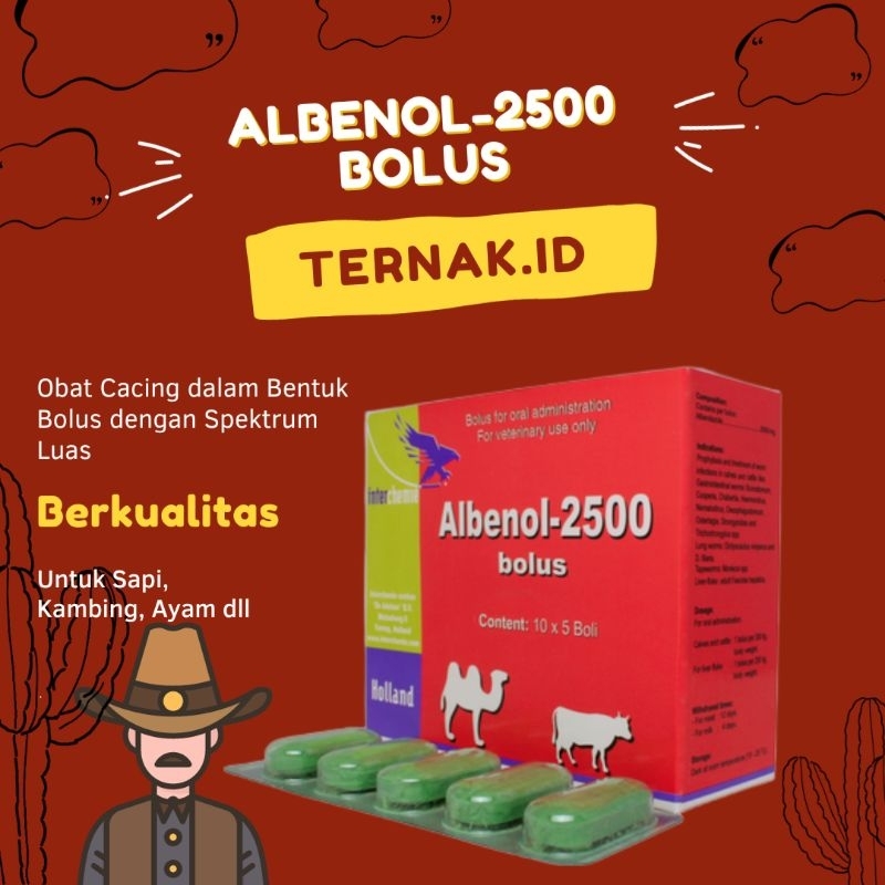Albenol-2500 Bolus Obat Cacing Spektrum Luas isi 50 bolus