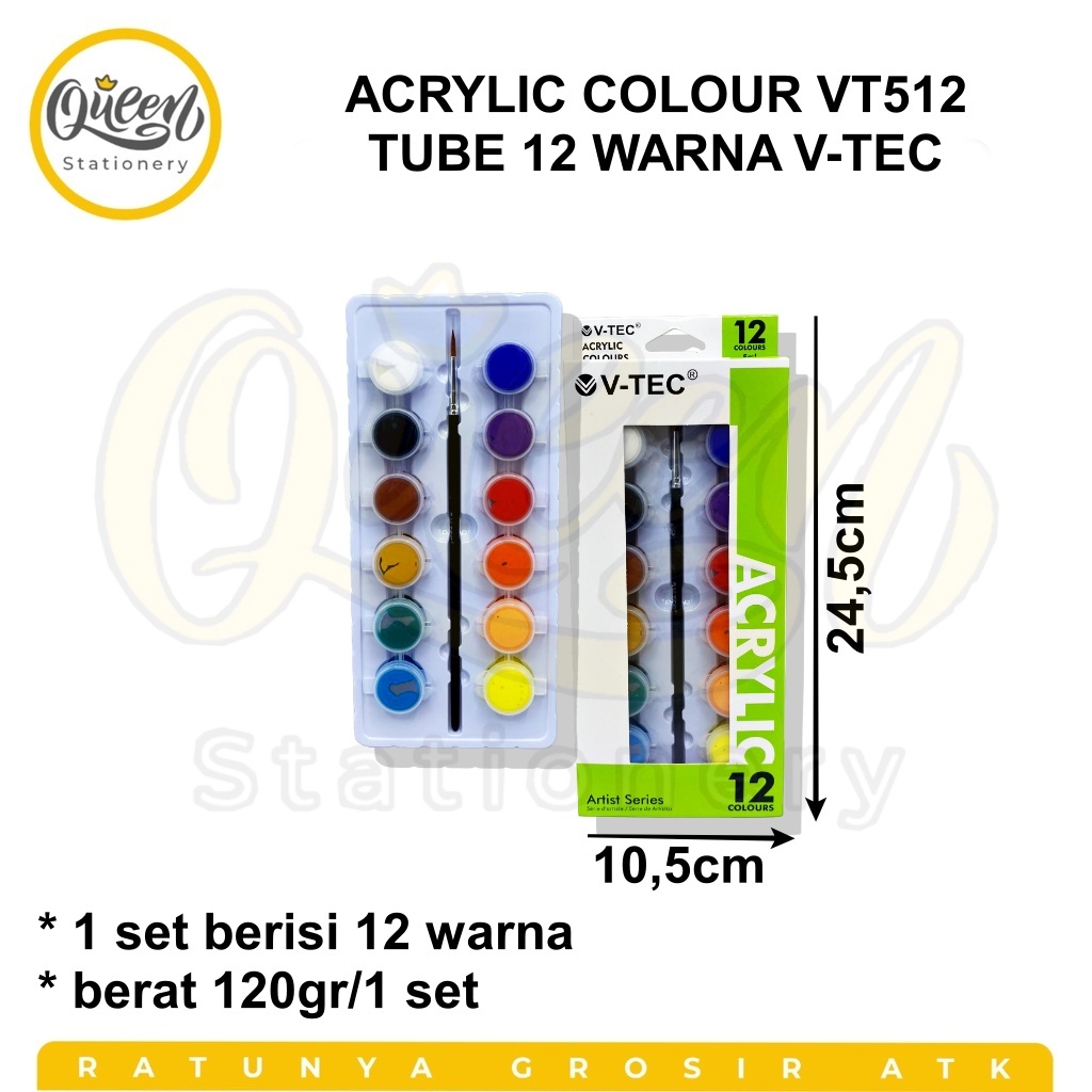 

ACRYLIC COLOUR VT512 TUBE 12 WARNA V-TEC CAT LUKIS AKRILIK SET
