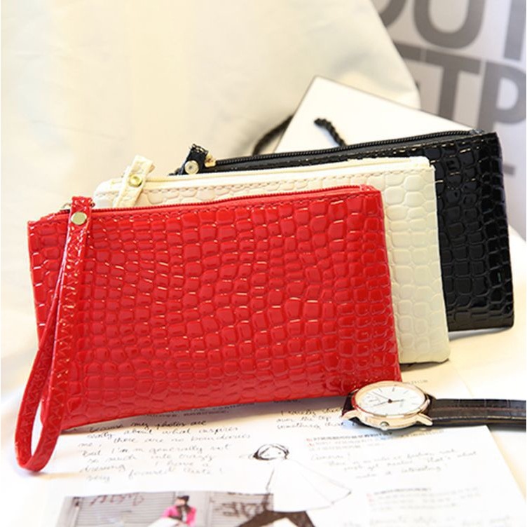 Pouch Wanita Pouch Kulit Croco Panjang / Pouch HP Pouch Kartu Pouch Serbaguna / Pouch Bag Mini Polos
