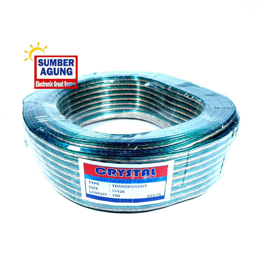 Crystal Kabel Transparan 2x120 Panjang 100 Rol Besar Isi Serabut Dua Jalur Listrik Audio Olor Tebal 