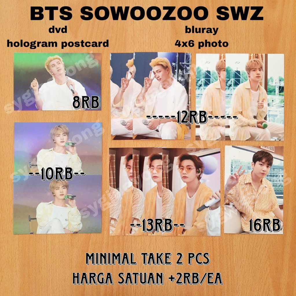 BTS Sowoozoo Official DVD Hologram Postcard & Bluray 4x6 Photo - RM Namjoon, Jin Seokjin, V Taehyung