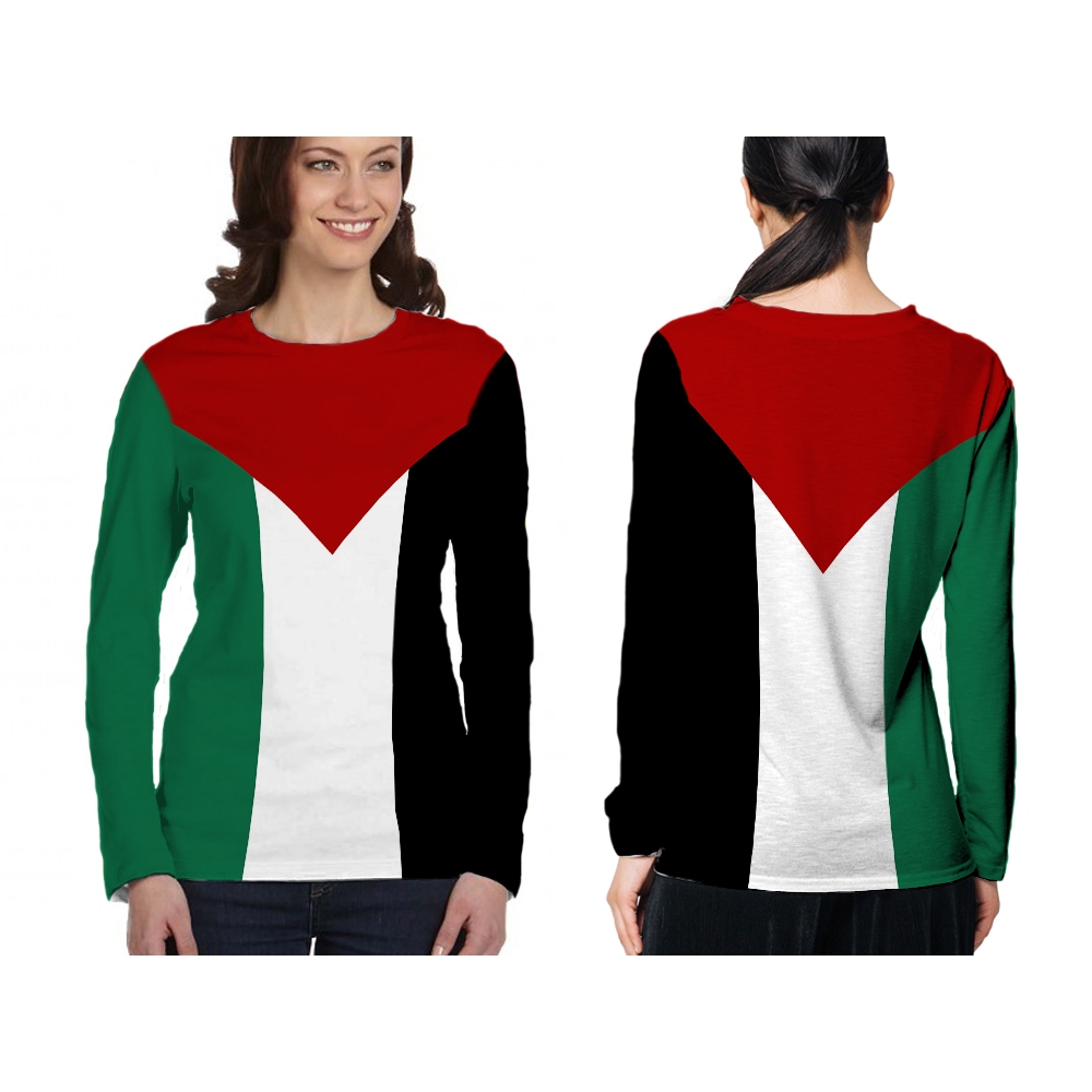 [riashop] Long Sleeve Shirt Wanita SAVE PALESTINA  / Kaos Panjang SAVE PALESTINA Fullprint