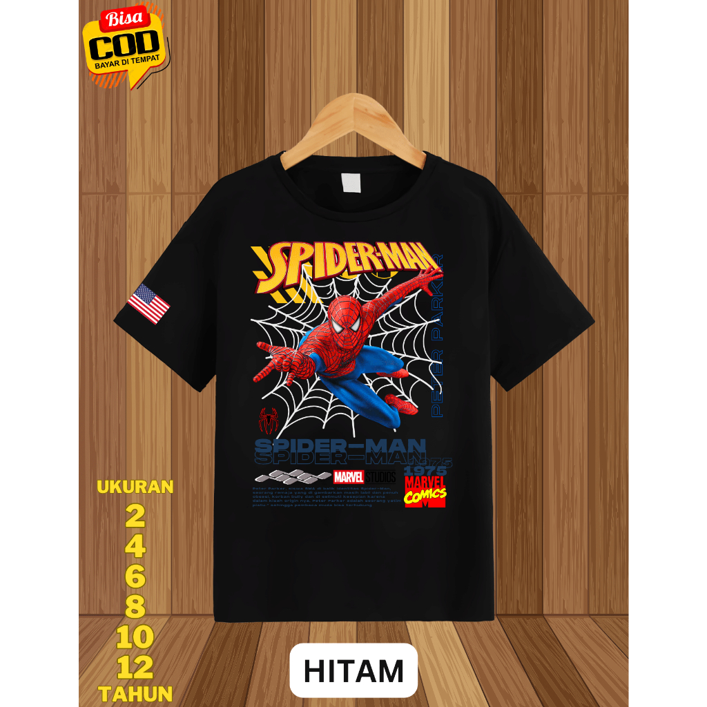 -Spiderman Kids Sultankaos89 Baju Spiderman Unisex Katun Distro Anak-anak/Atasan Manusia Laba-laba/B