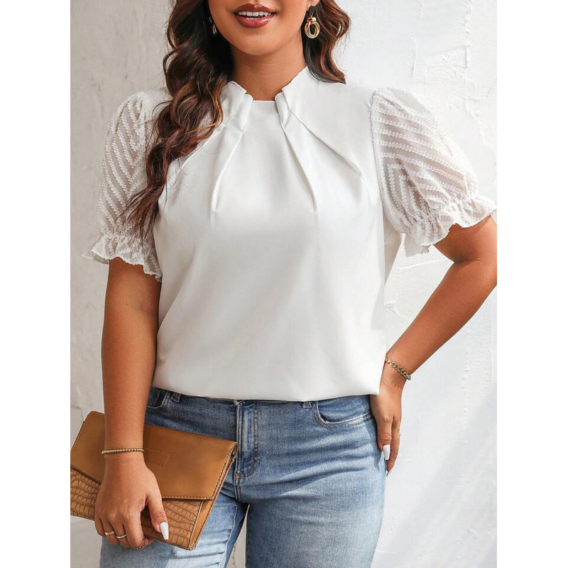 Plus Size Turtleneck Blouse Putih Atasan Big Size Jumbo Baju Kerja Wanita Jastip Shein Curve