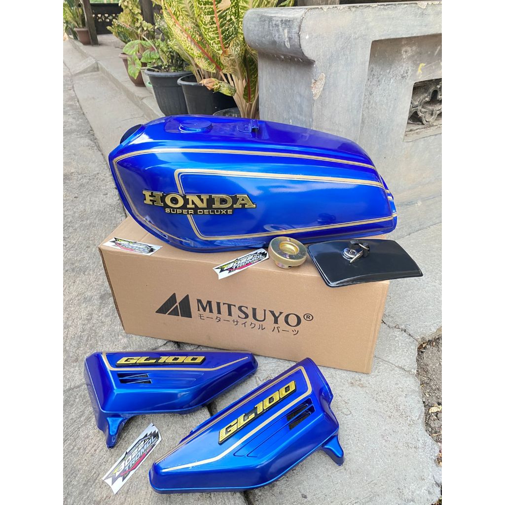 tangki tengki gl 100 gl100 pres pabrik warna biru set bok aki gl 100 set emblem tangki gl 100 stripi