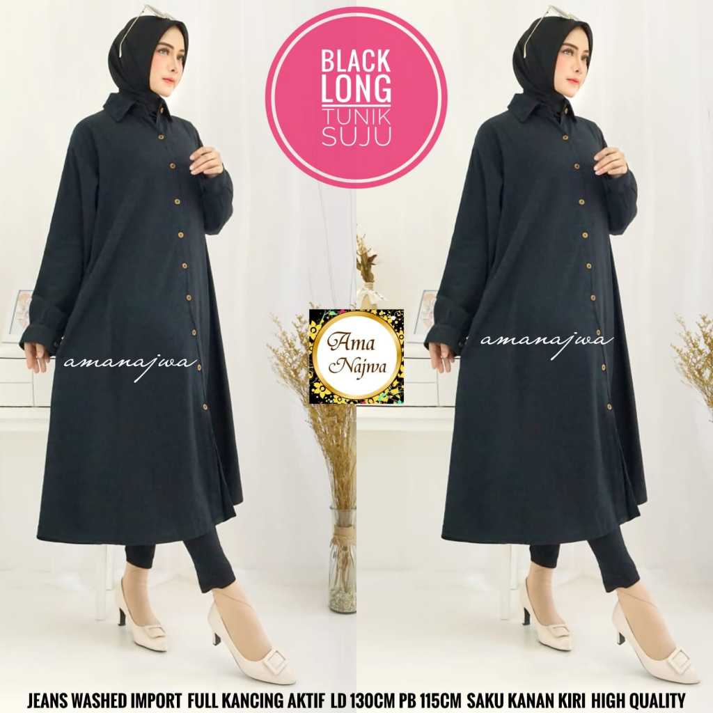 black long tunik super jumbo ld 130 atasan blouse bluse blus bluss baju pakaian jeans jean jins jens
