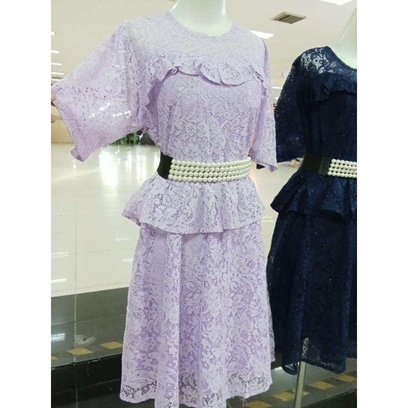 51440 2581 MIDI DRESS KARTINI PEPLUM JUMBO XL XXL BAHAN FULL BROKAT TEBAL MIX TILE DOT LENGAN 3/4 7/