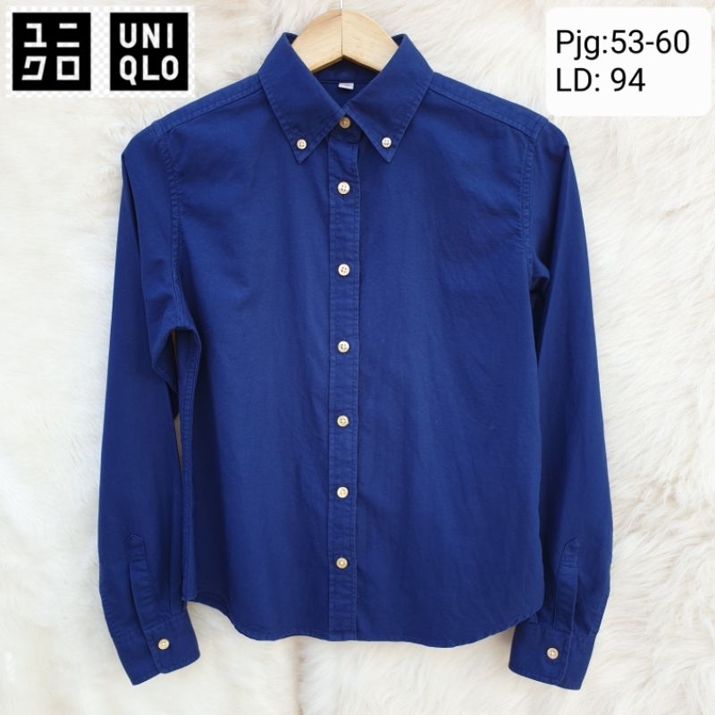 UNIQLO Baju Atasan Kemeja Navy Lengan Panjang Wanita