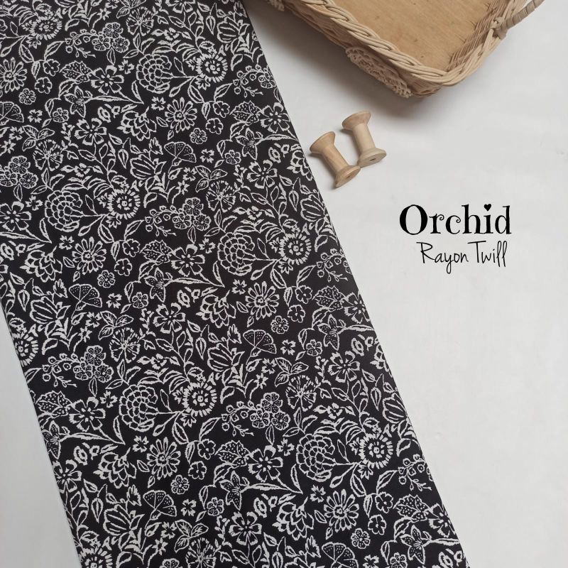 (HARGA TAKE ALL) KAIN RAYON TWILL MOTIF BUNGA ORCHID
