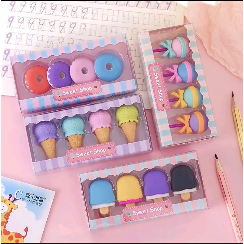 

Penghapus Pensil Karakter Sweet Shop Cone Lolipop Ice Donut