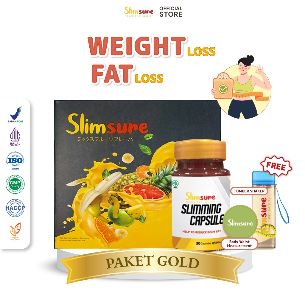 Slimsure Paket Gold | 15 Sachet + 30 Capsule | Fiber Detox | Fat Burner | Melacarkan BAB