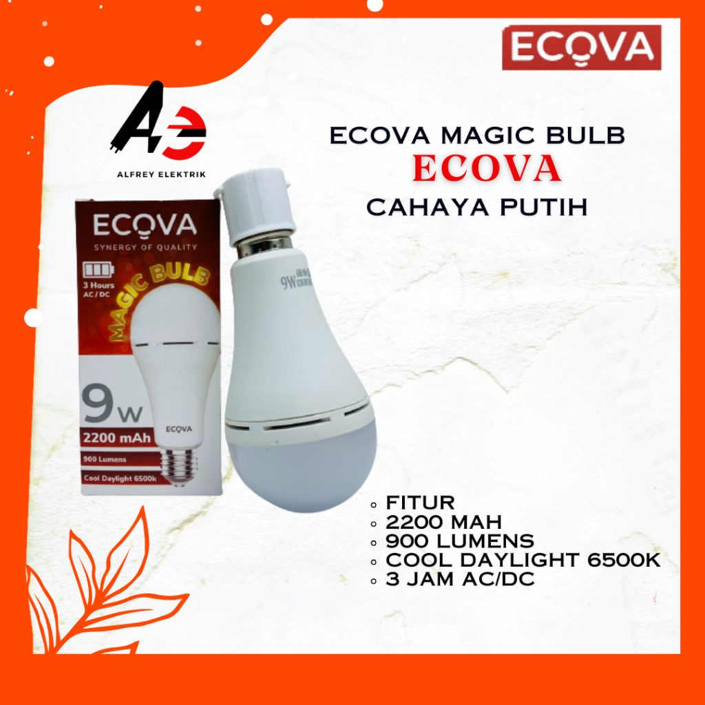 ECOVA LAMPU EMERGENCY CAHAYA PUTIH DENGAN ON/OF UNTUK MATI LAMPU