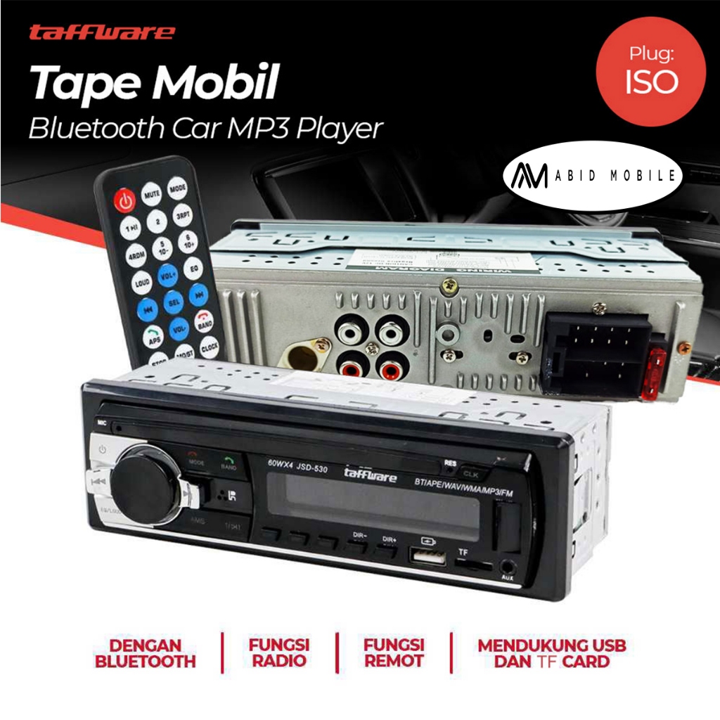 Taffware Tape Mobil Audio Mobil Car Tape Radio Mobil Multifungsi Bluetooth USB MP3 FM Radio Jernih