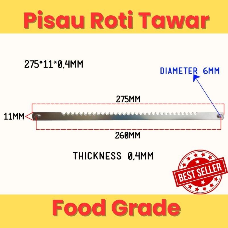 Bread Knife Pisau Roti Tawar Stainless Steel Bergerigi Tajam Uk 275mm