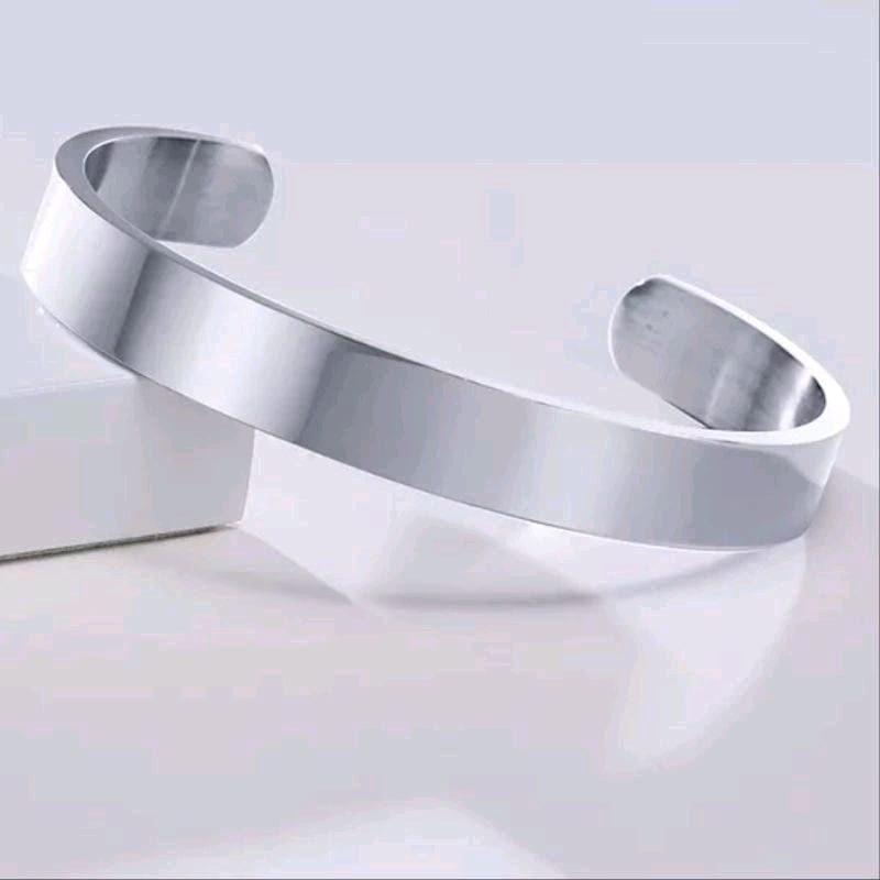 GELANG BAJA PRIA STAINLESS STEEL KEREN BESI PUTIH ANTI KARAT MODEL PLAT