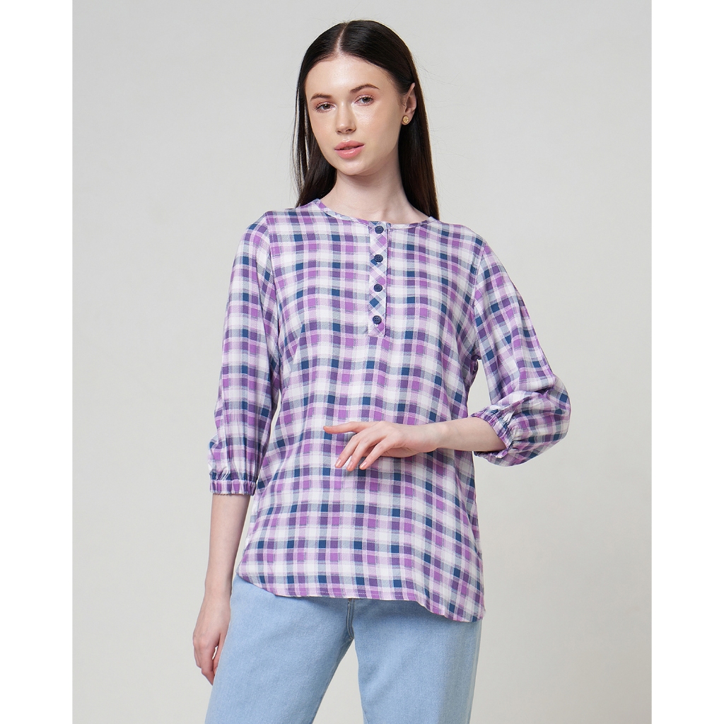 MCB Blouse Wanita Plaid Reguler Big Size Chika Purple 55.5102073