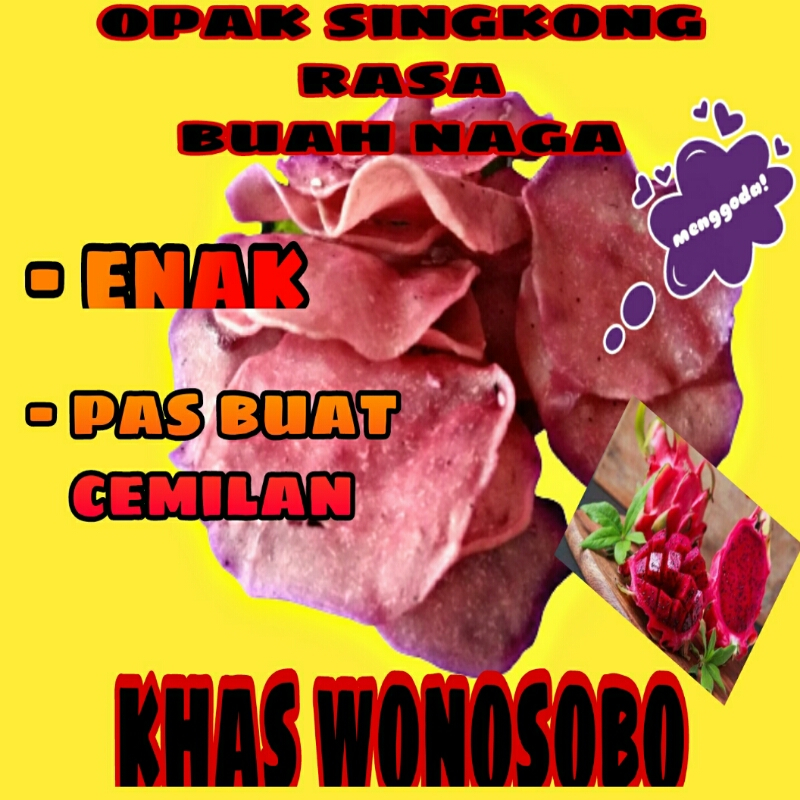 

snack opak cemilan camilan kripik keripik krupuk kerupuk singkong mentah rasa buah naga kiloan grosir 1kg enak sehat murah khas wonosobo