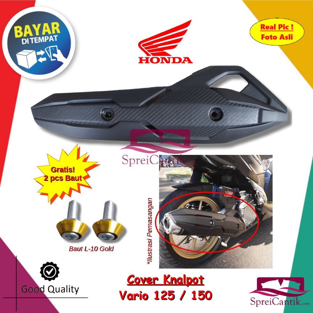 PROMO Cover Tutup Knalpot Motor VARIO 125 / 150 Air Blade Karbon +Baut Variasi