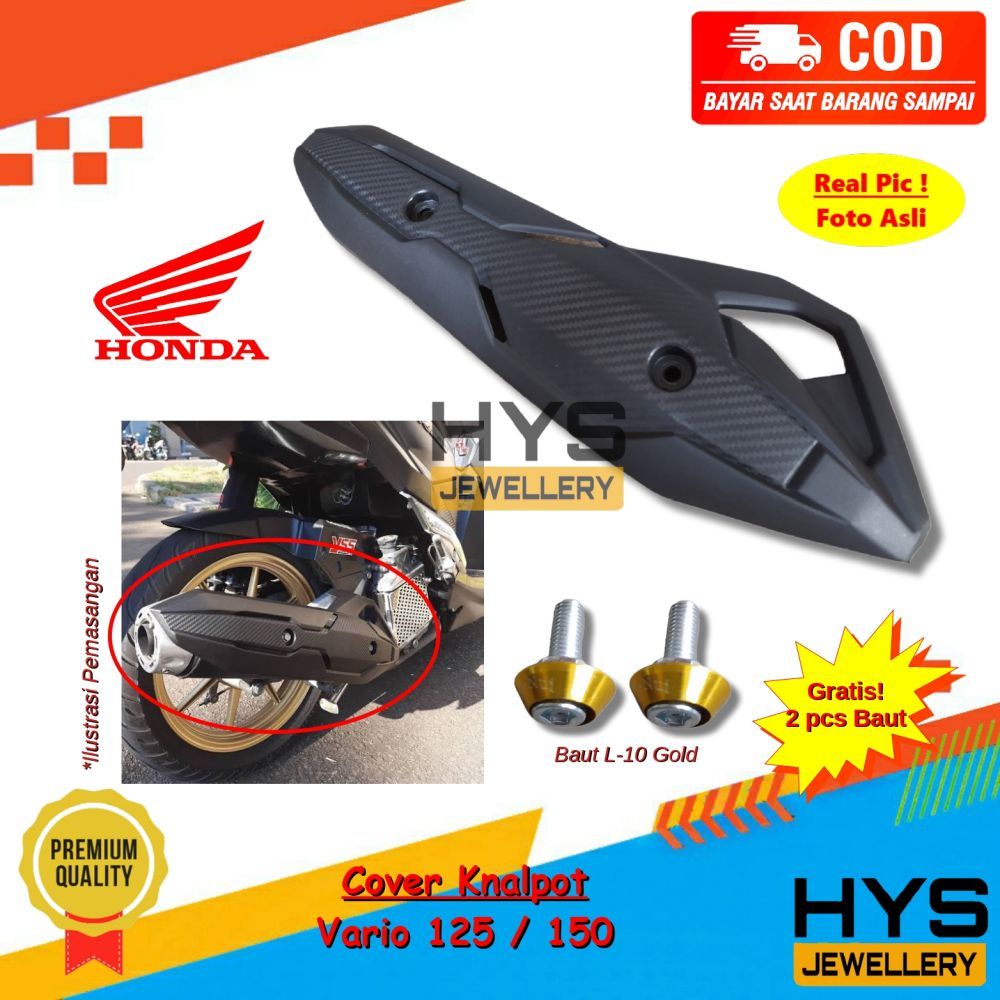 [COD] Tutup Cover Knalpot Motor VARIO 125 / 150 Fi Techno Air Blade Karbon +Baut Variasi