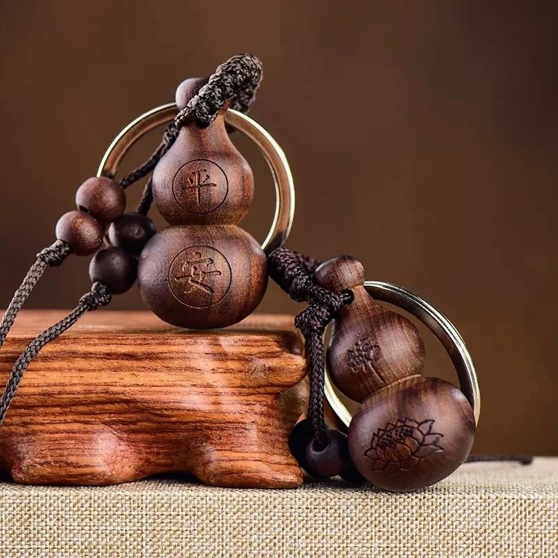 Gantungan Kunci Kayu Botol Labu Mini/Gantungan Kunci Botol Labu Buddha Kayu Alami Import/Gantungan K