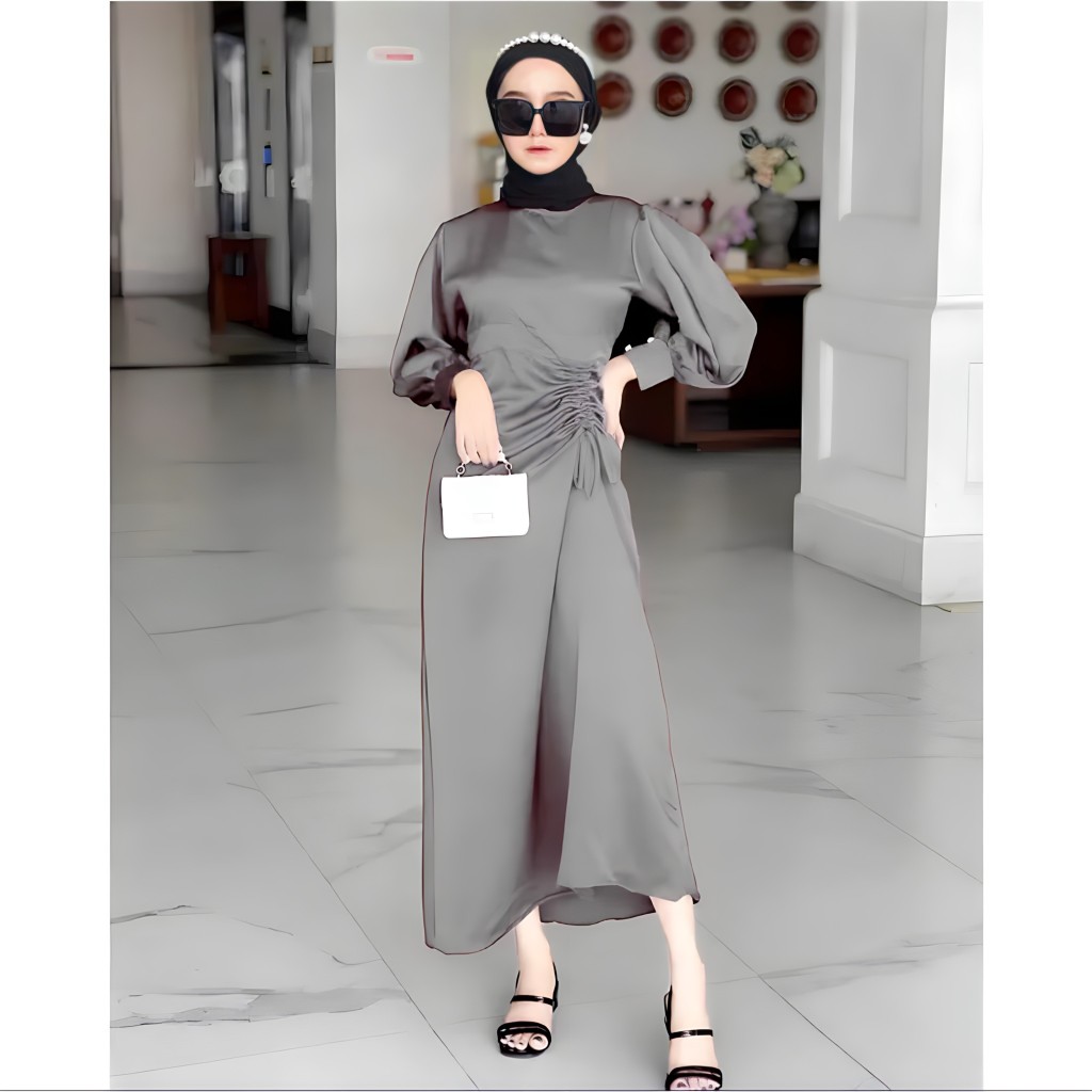 GamisMatt Satin Serut Casual Dress Kondangan Modern