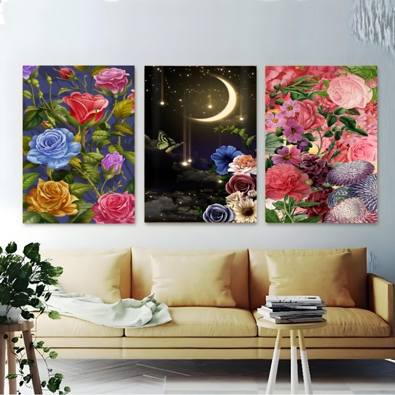 Hiasan Dinding Ruang Tamu Aesthetic Bunga Ukuran 47x31 Cm Dekorasi Dinding Gambar Bunga Ukuran Besar