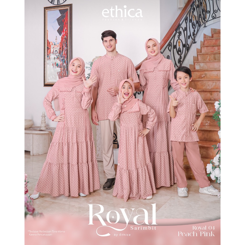 Ethica Sarimbit Royal 04 Peach Pink Gamis dan Koko Couple Keluarga Terbaru 2024