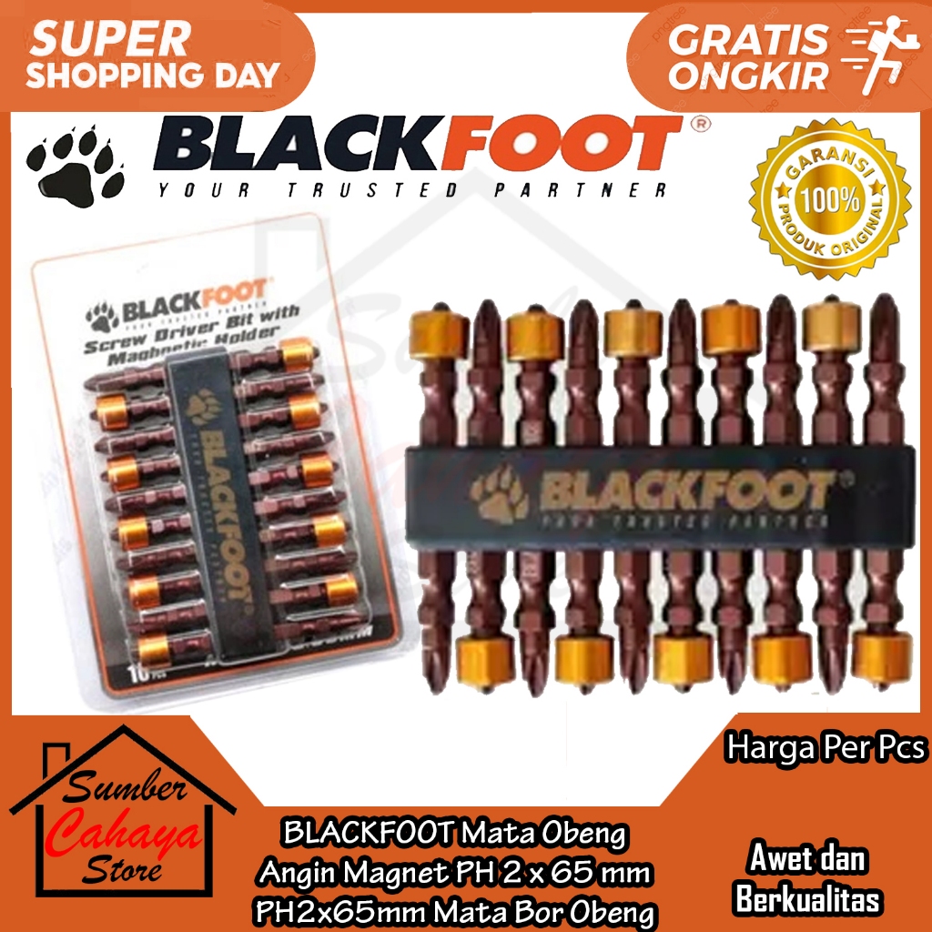 BLACKFOOT Mata Obeng Angin Magnet PH 2 x 65 mm PH2x65mm ketok tumpul MAGNIT SCREWDRIVER BITS WITH MA