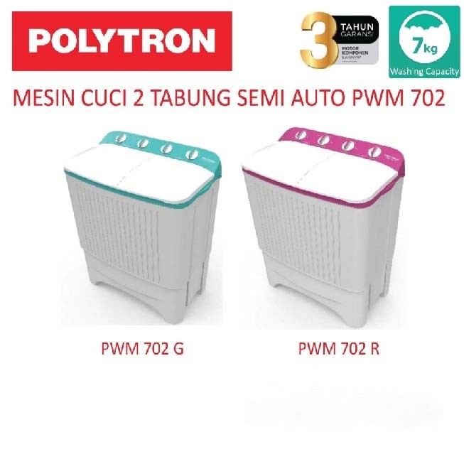 Polytron Mesin Cuci 2 Tabung 7 Kg Hijab Series PWM 702 PWM-702 TwinTub