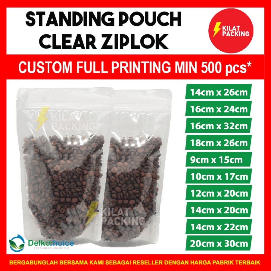 STANDING POUCH ZIPLOCK CLEAR PREMIUM Kemasan Snack / Plastik / Kopi / Keripik SATUAN