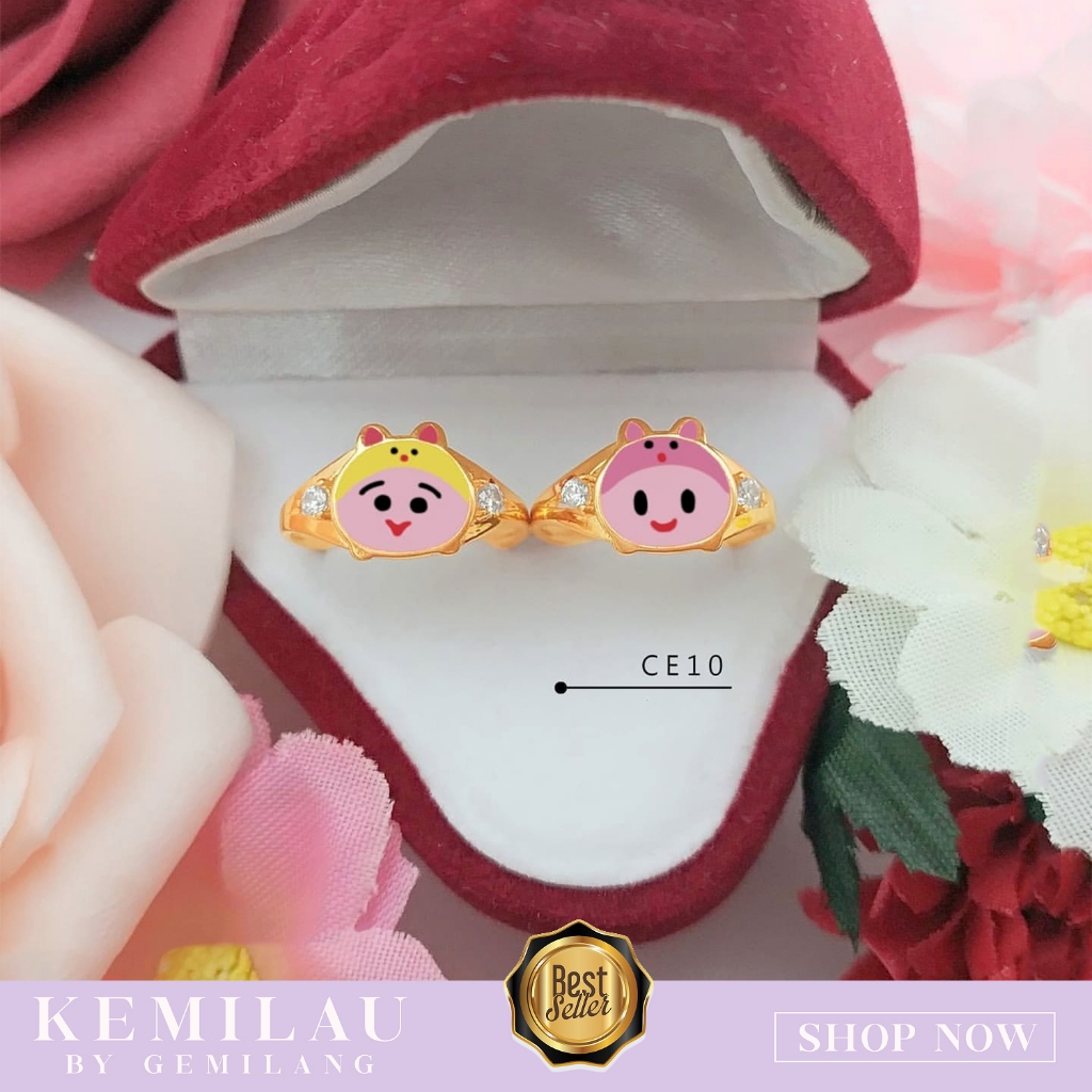 CINCIN ANAK EMAS ASLI CINCIN KARAKTER PIGLET 6K (300) DAN 8K (375) KODE CAP 10 KEMILAU FASHION