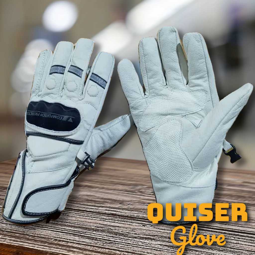 Sarung Tangan Putih Stylish Kulit Asli - Sarung Tangan Motor Kulit Asli Quiser Glove