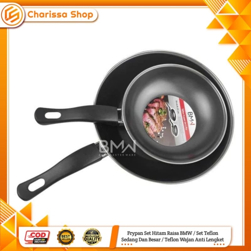 Frypan Set Hitam Raisa BMW / Set Teflon Sedang Dan Besar / Teflon Wajan Anti Lengket