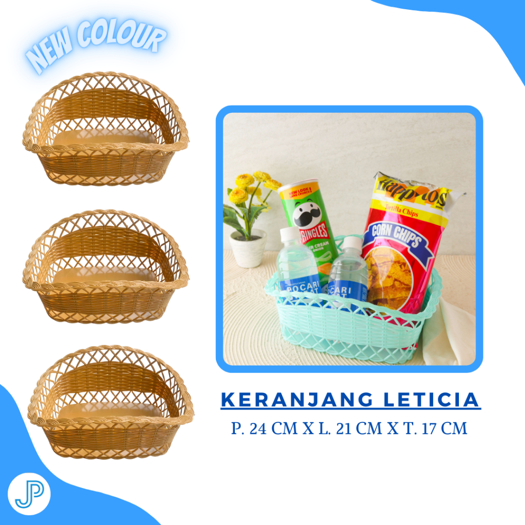 New ColoursKeranjang Buah Plastik Serbaguna Model Anyaman Rotan Leticia Warna Coklat, Ungu, Hijau