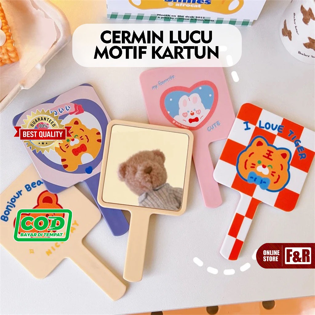 Cermin Make Up Gagang Praktis Lucu Motif Kartun UK 9x16