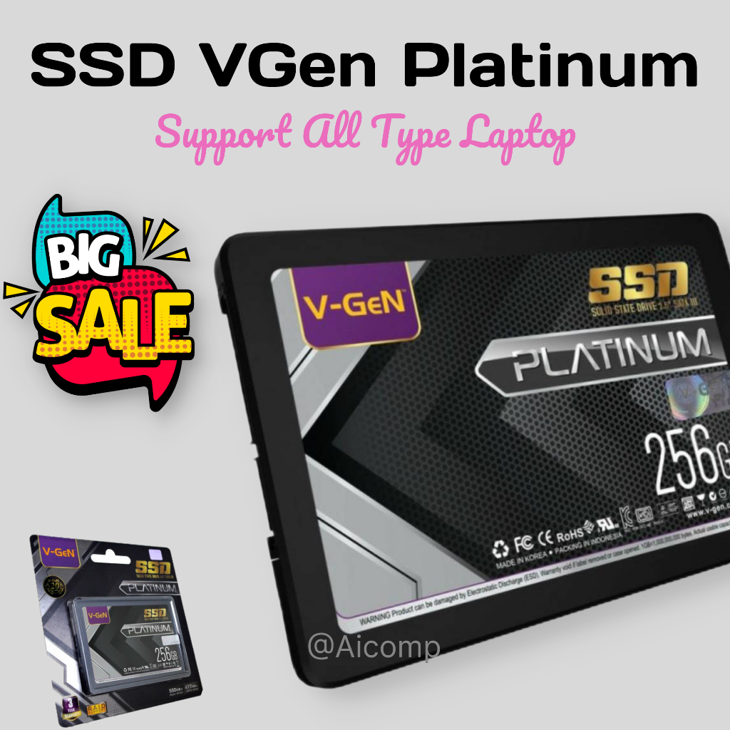 SSD VGen 128GB 256GB 512GB 1TB Sata 3 V-Gen Platinum / Rescue Sata III 2,5inch Speed 550Mbps SSD Untuk Semua tipe Laptop Asus Lenovo HP Dell Sony PC Notebook AIO Macbook Garansi Produk Resmi Garansi 3 Tahun