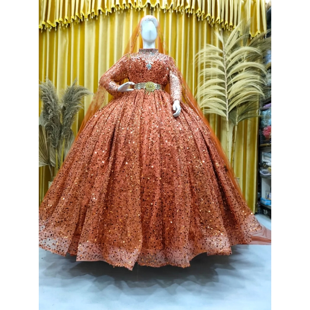 Gaun Pengantin Sequin Mekar - Baju Penganten Murah Full Payet Mutiara Swarovski Rink 8