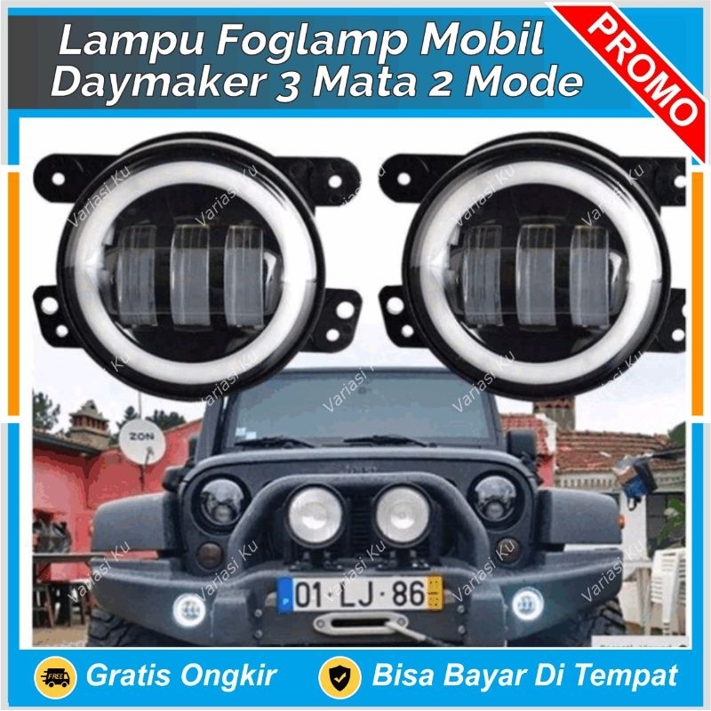 LAMPU FOGLAMP DAYMAKER CWL 3 MATA ANGEL EYE 2 FUNGSI 2 WARNA DRL KOTA + SEN  INNOVA REBORN LUXIO PAN