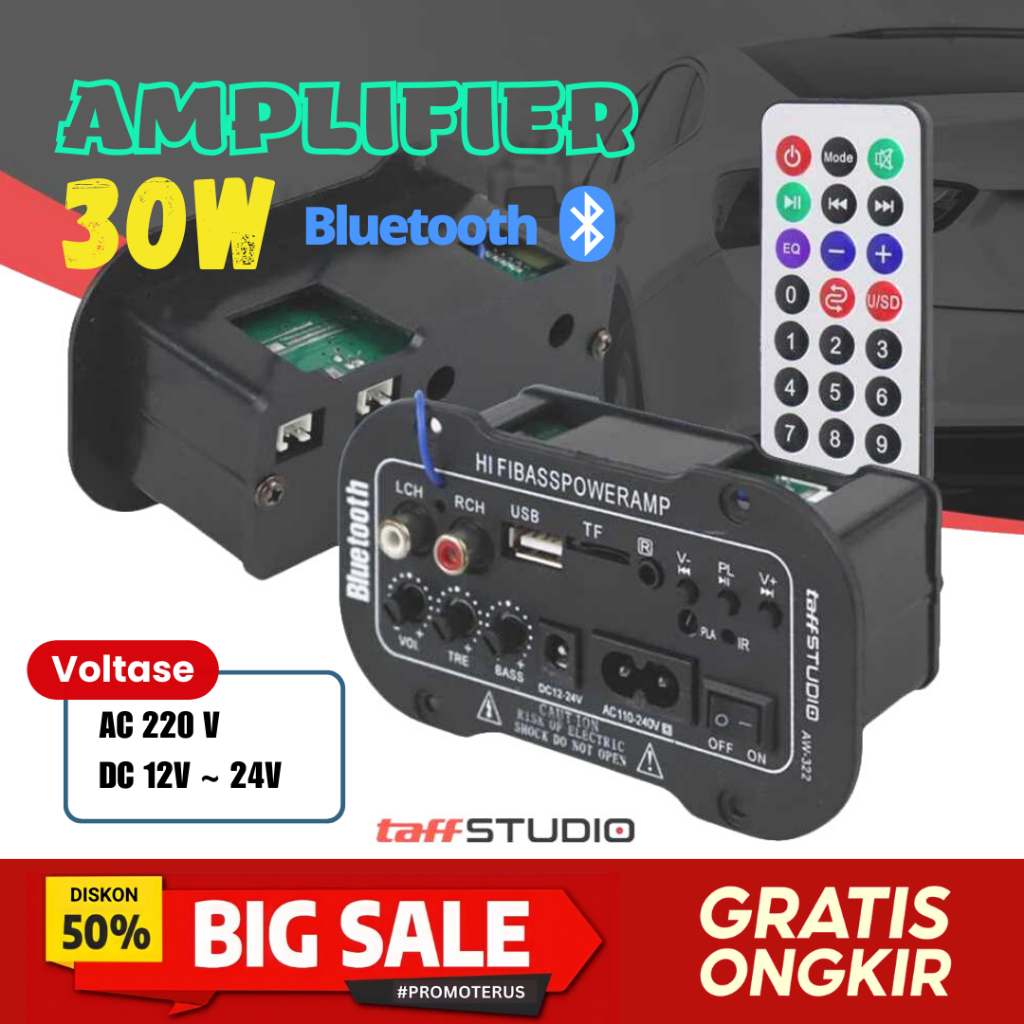 Amplifier Bluetooth Rakitan Speaker Aktif Audio USB Radio TF DIY 30Watt