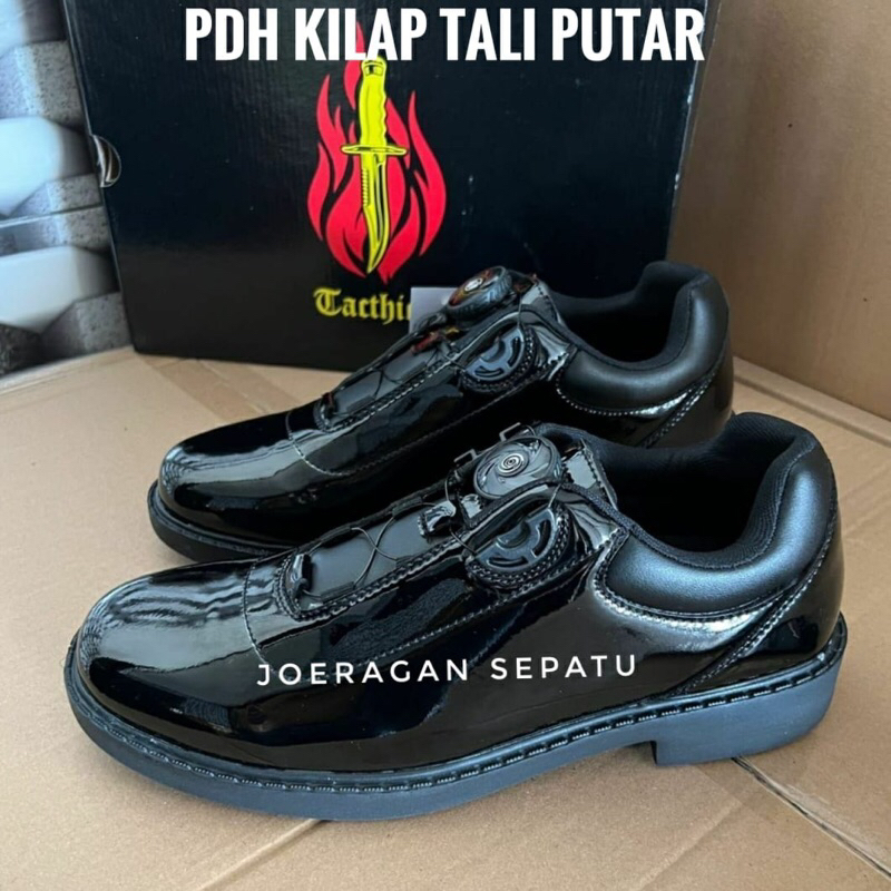TERLARIS SEPATU PDH TNI POLRI TALI PUTAR TACTICAL KILAP KULIT ASLI SEPATU PDH KILAP TACTICAL