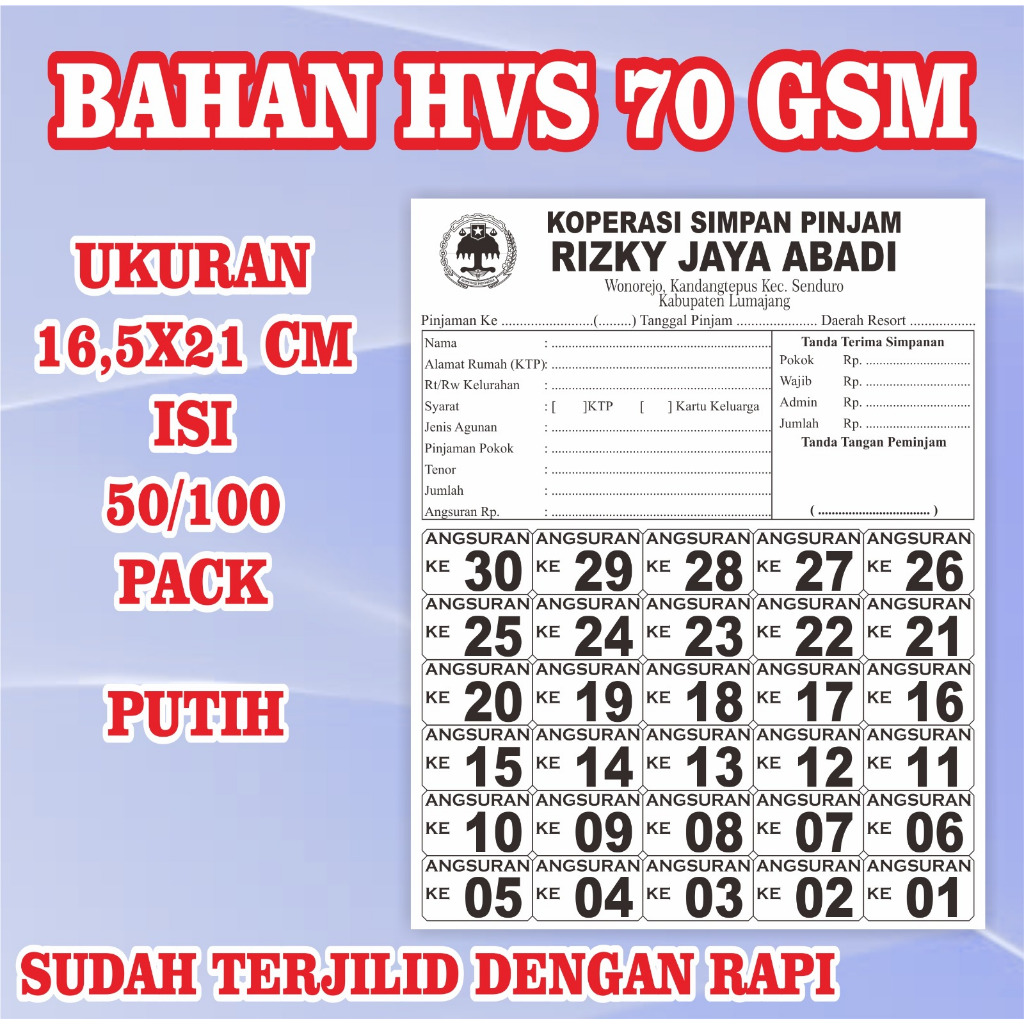 

kartu angsuran/surat angsuran khusus untuk instansi/koperasi