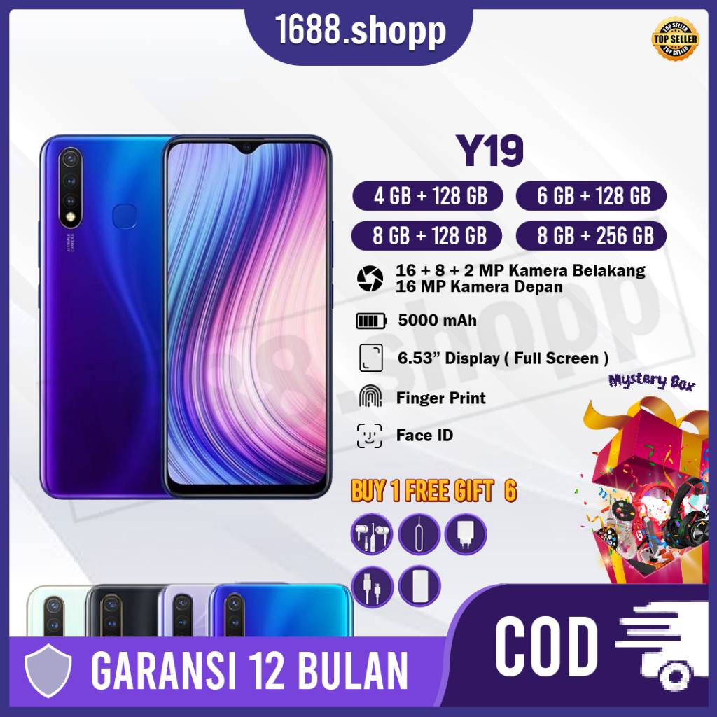 HP VIVO Y19 RAM 8/256GB/Hp Murah 6.53 Inch Kamera Belakang Tiga/Baterai 5000maH