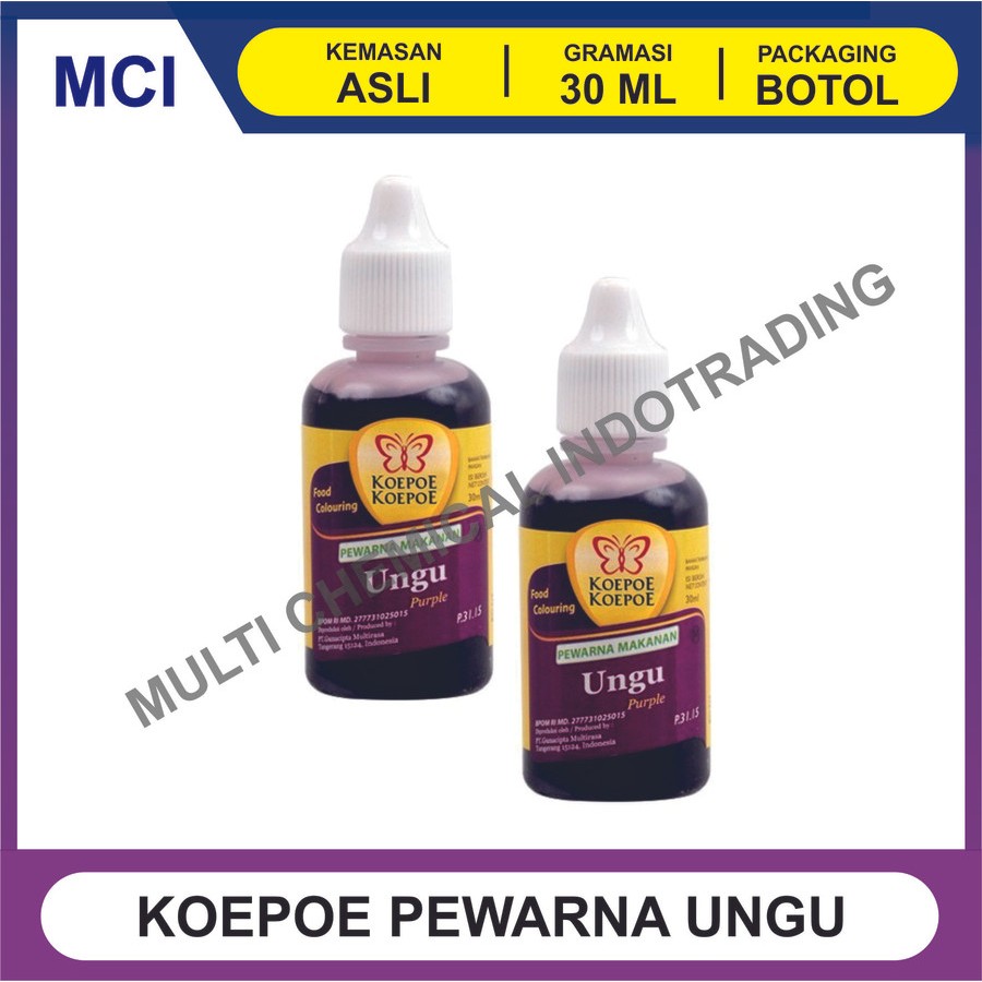 

PEWARNA MAKANAN MINUMAN KOEPOE KUPU KUPU UNGU 30 ML - 1 DUS 144 PCS