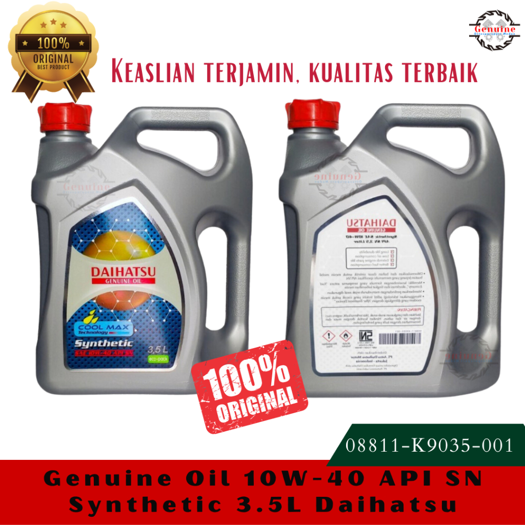 Genuine Oil 10W-40 API SN Synthetic 3.5L Daihatsu oli mobil