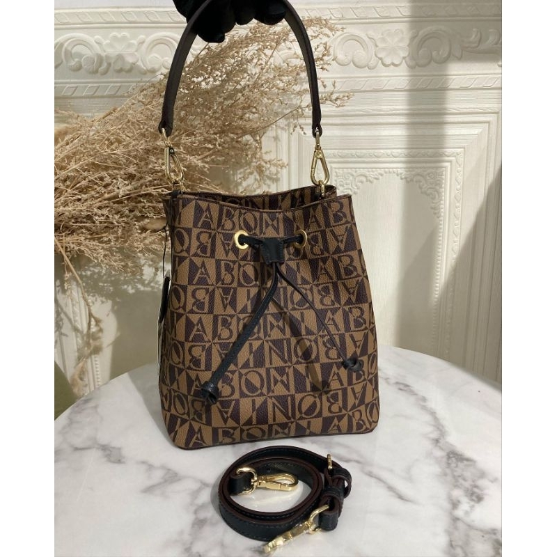 tas serut bonia original bucket bag monogram neo tali hitam
