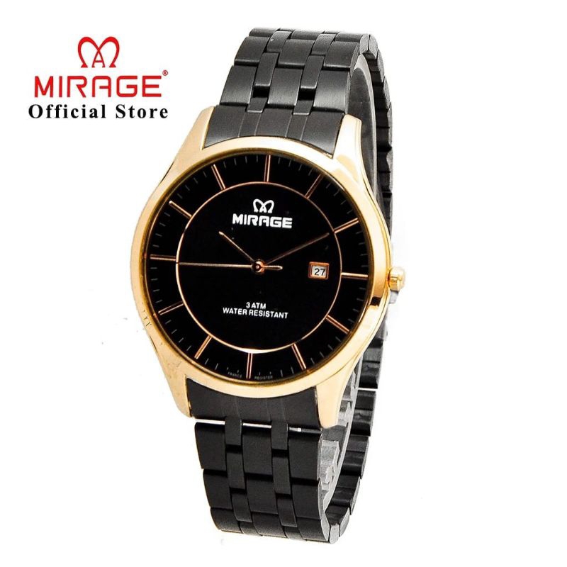 jam tangan mirage rante hitam rose 8544 pria original tahan air